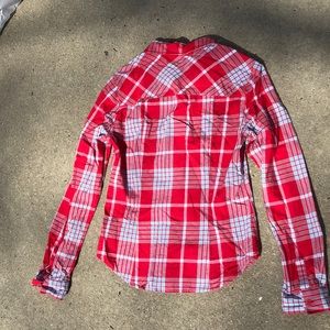 Forever 21 Red Plaid Fitted Button Up LS Blouse S